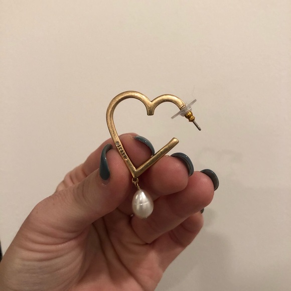 J. Crew heart shaped pave earrings with pearl drop - Picture 6 of 7